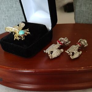 Gold Bee Pin with Turquoise Stone and Rhinestones